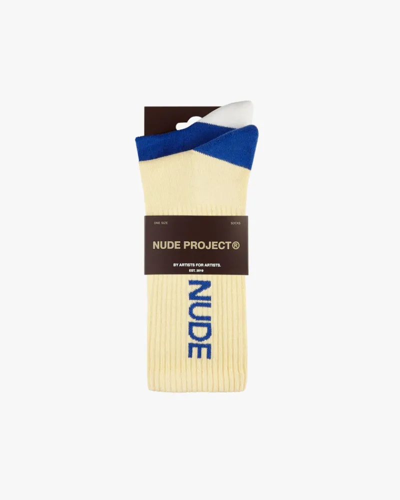 Nude Project Logo Socks Blue/Yellow 2Xpack Discount