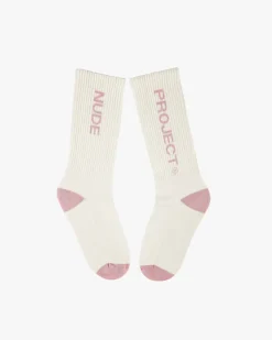 Nude Project Logo Socks White/Burgundy 2Xpack Outlet