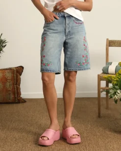 Nude Project Pantalón Corto Denim Flowers Outlet