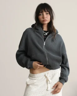 Nude Project Sudadera con Cremallera Global Soon Waffle Gris Oscuro Online