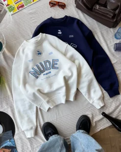 Nude Project Sudadera Sin Capucha Varsity Blanco Crema New